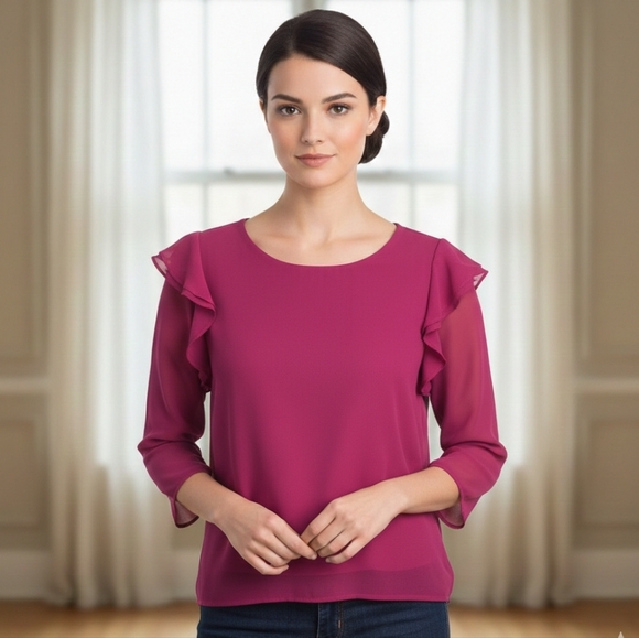 Banana Republic Tops - Banana Republic Women's Romantic Feminine Fuchsia Ruffle-Sleeve Blouse Size M